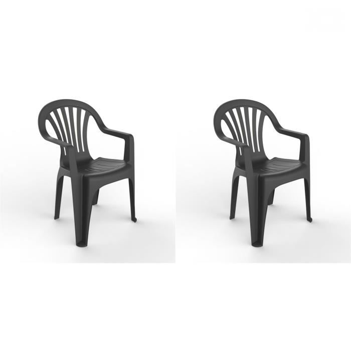 Anthracite léger et empilable Jardin et terrasse Facile d'entretien et Filtre UV Fauteuil pour l'événement extérieur ou intérieur RESOL New Pals Set 4 chaises en Plastique avec accoudoirs 