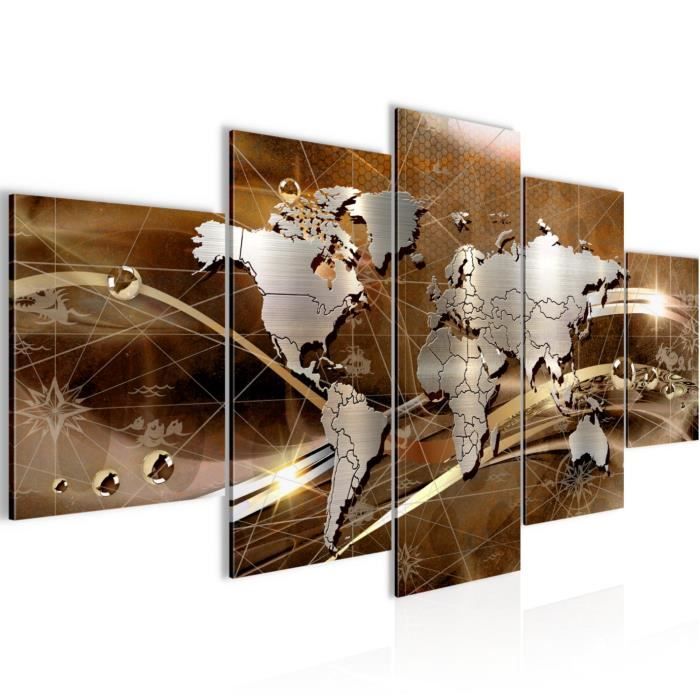 Affiche carte du monde dorée avec cadre noir 60x40cm | Maisons du Monde
