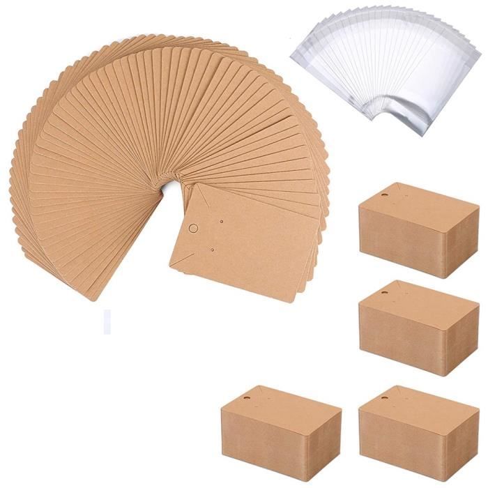 100 Cartes Présentation Pour Boucles D'Oreilles - Carton Rigide 4x3.3 Cm Avec Poches OPP - Pour Affichage Bijouterie, DIY Et Stockage