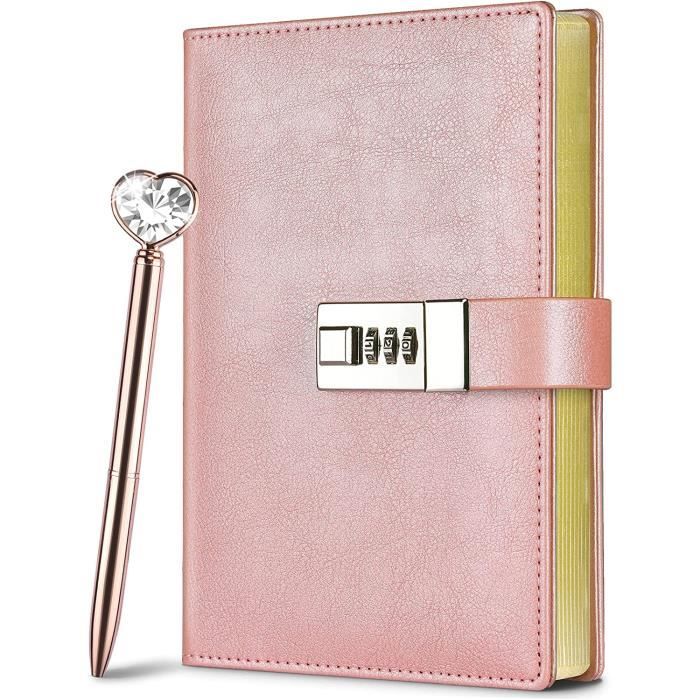 Journal intime avec clé et stylo pour filles, 192 pages vintage en cuir en  forme de cœur, carnet de notes avec serrure et stylo diamant, A5 mignon