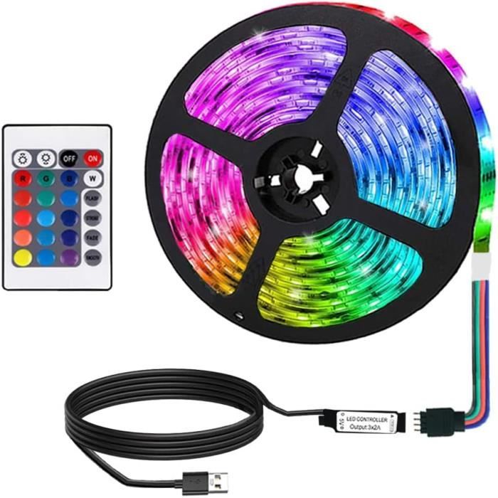 Ruban LED USB 2 Mètres - 24 Boutons Télécommandés, 16 Couleurs, Pour Décoration Maison Et Fête