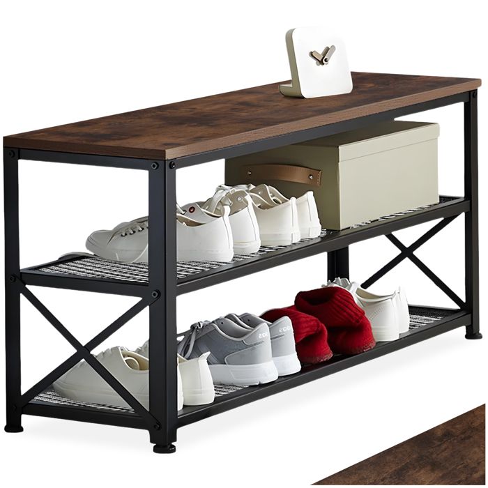 Meuble à chaussures - TECTAKE - Étagère à chaussures BLACKPOOL en bois MDF 101 x 305 x 455 cm - Bois foncé
