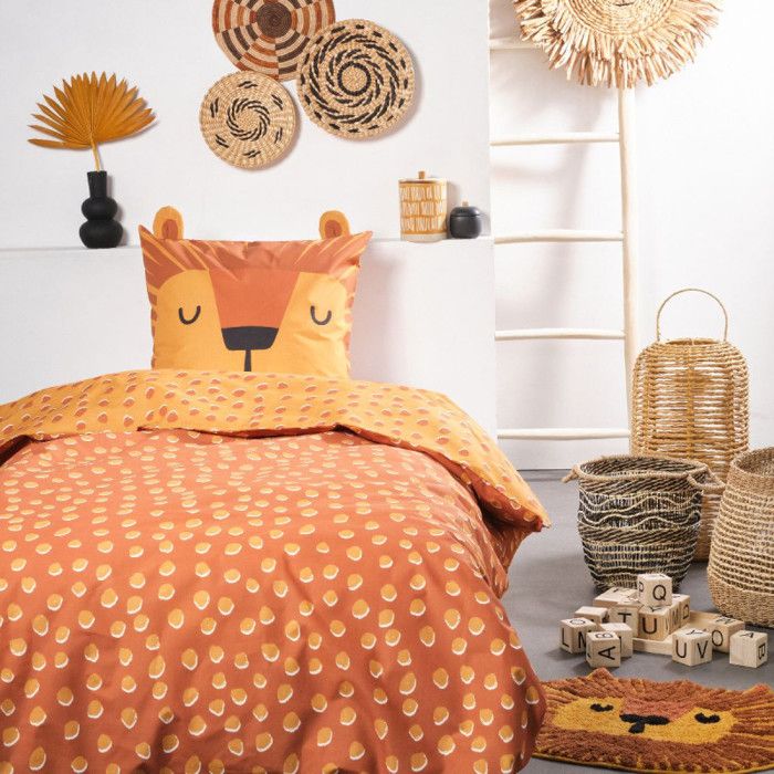 Parure de lit simple Funny à motif divers - Orange - l 140 x L 200 cm