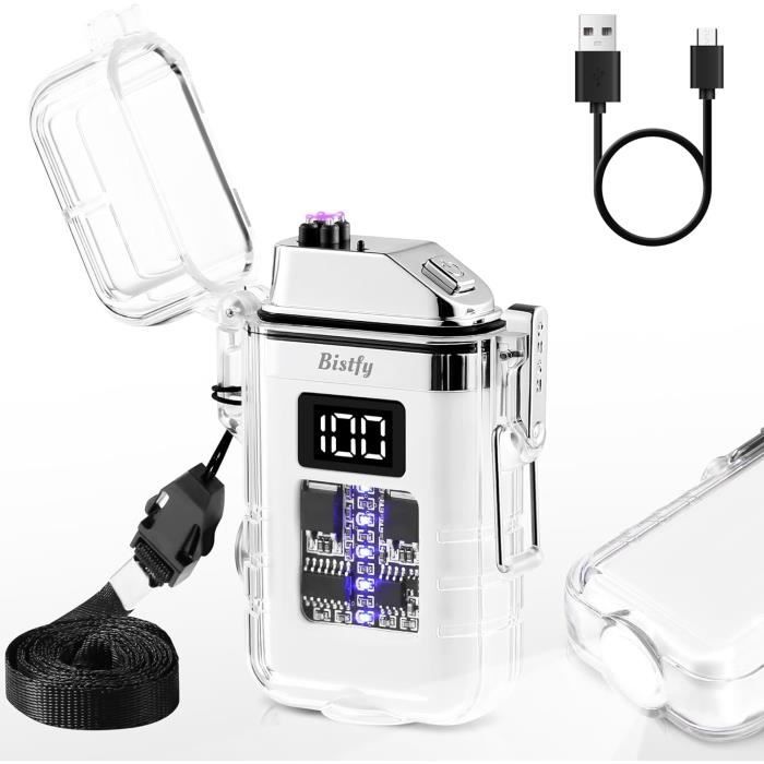Briquet électrique USB Rechargeable Avec Lampe - Double Arc Plasma Coupe-vent Et étanche IP56 - Parfait Pour Camping, Randonnée