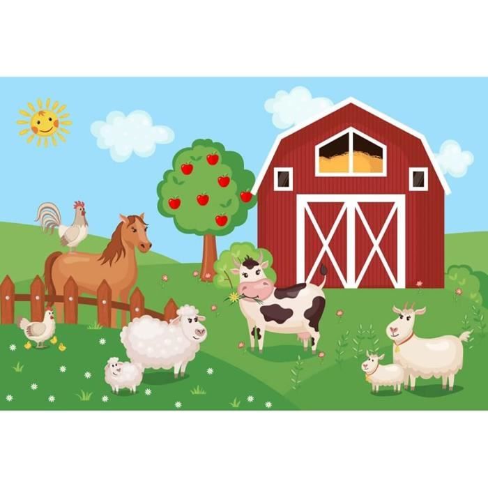 Rose Floral Ferme Joyeux Anniversaire Toile de Fond pour Fille Enfants Grange Animaux Vache Fleur Barnyard 1er Premier Bday Party Décor Fond 210X150cm