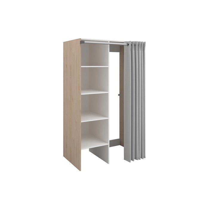 Meuble de buanderie avec rideau pour double machine à laver - Naturel clair - L111 x H184 cm - JAZANO Meuble de buanderie avec rideau pour double machine à laver - Naturel clair - L111 x H184 cm - JAZANO