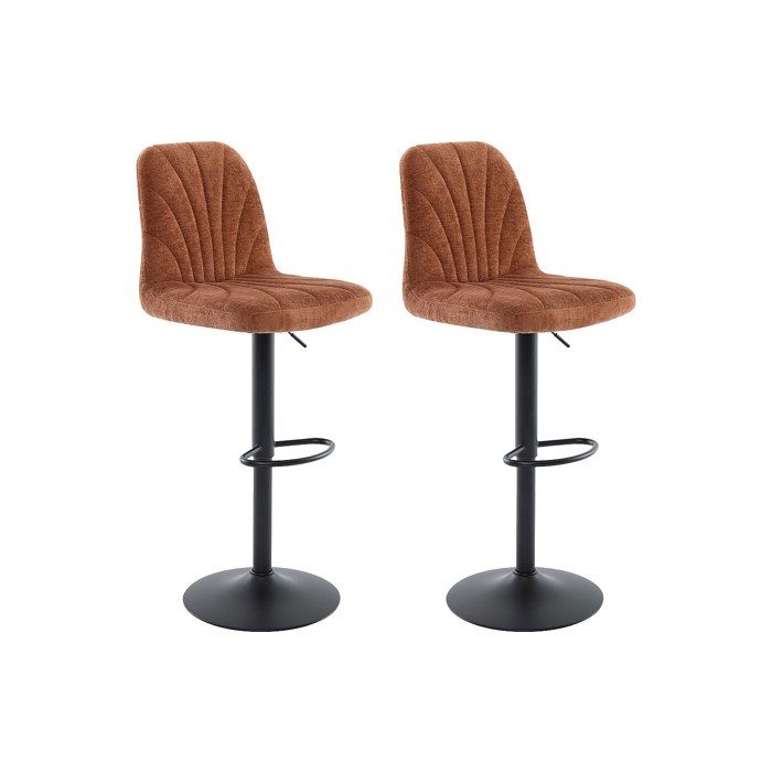 Lot de 2 tabourets de bar en tissu texturé et métal noir - Hauteur réglable - Terracotta - LASANDRIA Lot de 2 tabourets de bar en tissu texturé et métal noir - Hauteur réglable - Terracotta - LASANDRIA
