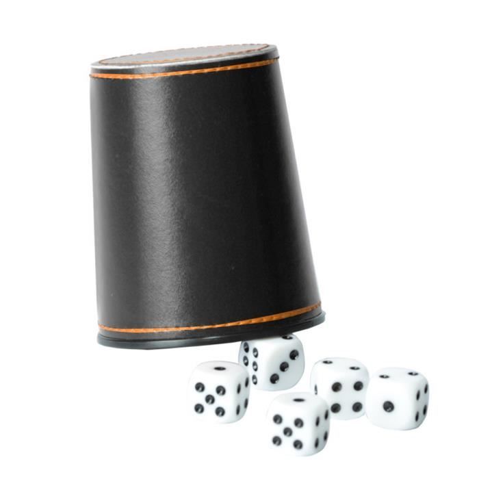 Gobelet à Dés En Cuir PU Avec 10 Dés - Rouge - Double Fond Pour Rangement - Pour Jeux De Bar, Soirées