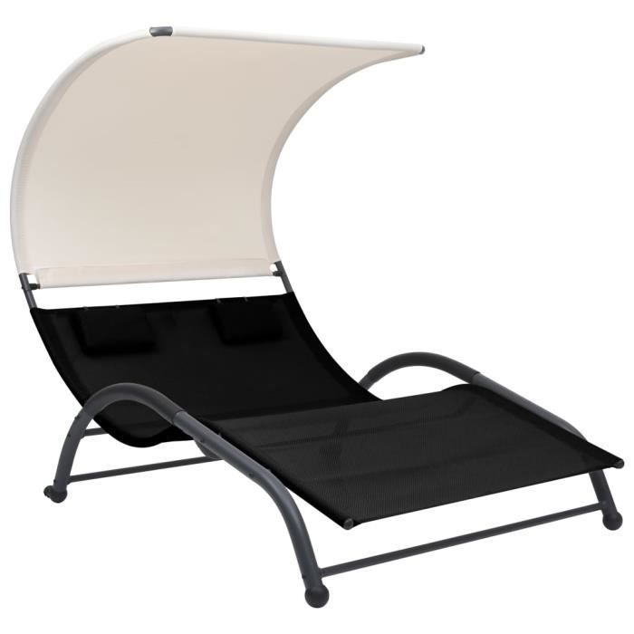 vidaXL Chaise longue double avec auvent Textilène Noir