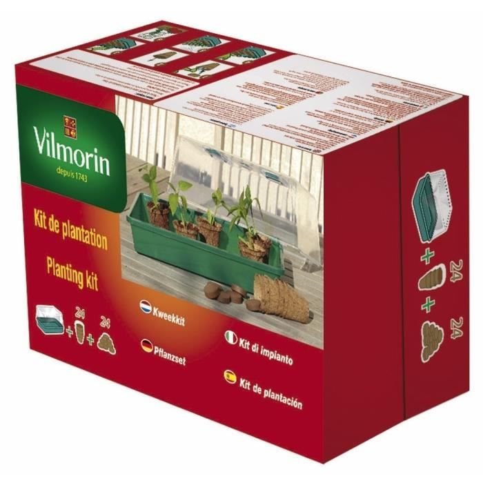 VILMORIN Kit serre rigide + 24 godets fibre de coco 6cm + 24 pastilles de fibre de coco compressée - L38 x H24 x l18 cm