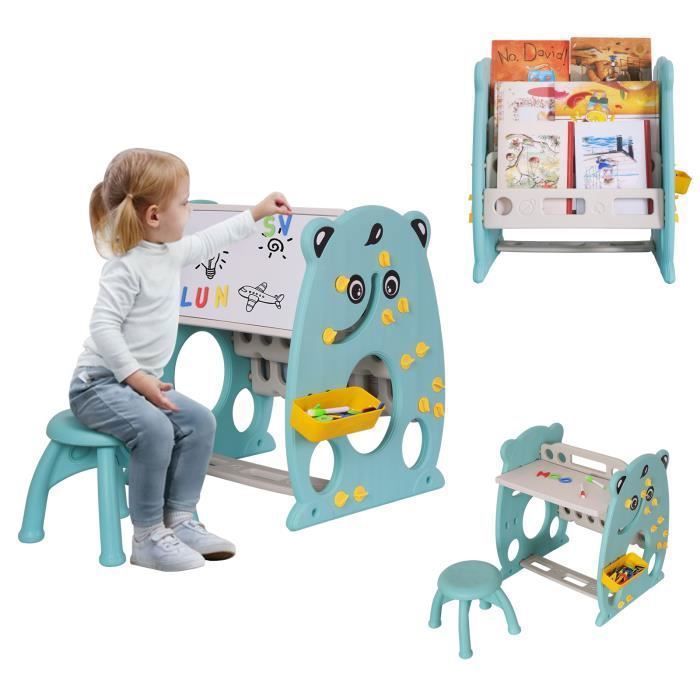 VINTEKY Ensemble Table et Chaise Multi-activités Pliables pour Enfants Plateau de Construction Réversible avec Plateau Effaçable