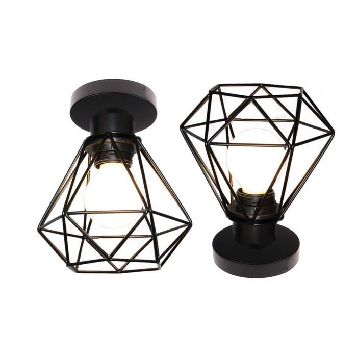 uni lampe de plafond 16cm noir 2 pack plafonnier cage diamant en métal luminaire pour chambre couloir salon