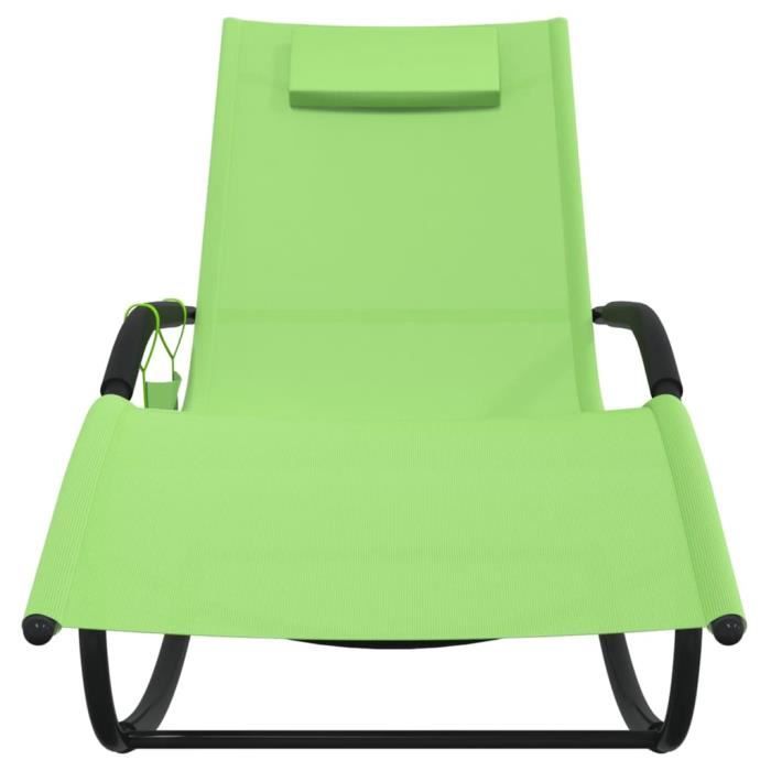 FHE Bains de soleil Chaises longues à bascule 2 pcs Vert Acier et