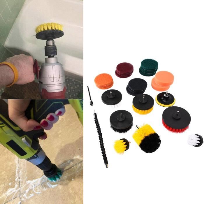 JOQINEER Lot De 20 Brosses à Récurer Pour Perceuse, Tampons à Récurer Et éponge Avec Longue Fixation Pour Nettoyer La Voiture, Les Polisseuses Et Les Tampons, Les Joints, Les éviers, La Salle