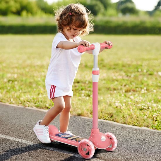 Trottinette Enfants 3-8 Ans AIYAPLAY Pliable - Roues LED Lumineuses, Réglable, Frein Double Blanc
