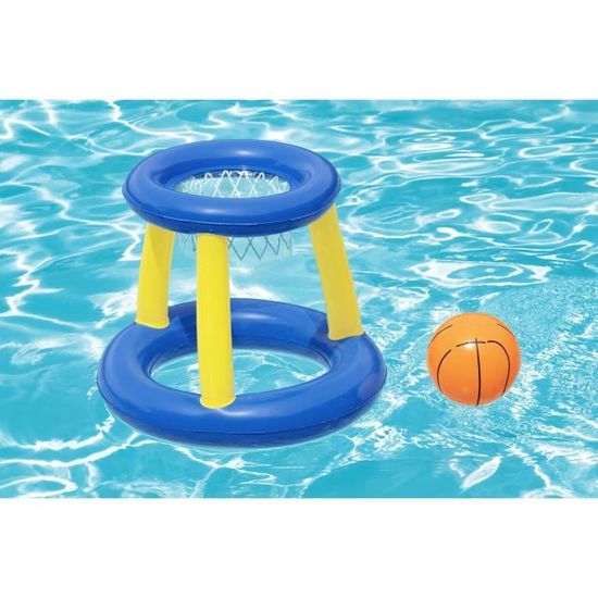 Panier De Basket 3 En 1 Pour Piscine - Flottant, Avec 4 Ballons, 12 Anneaux Et Pompes - Fêtes Aquatiques