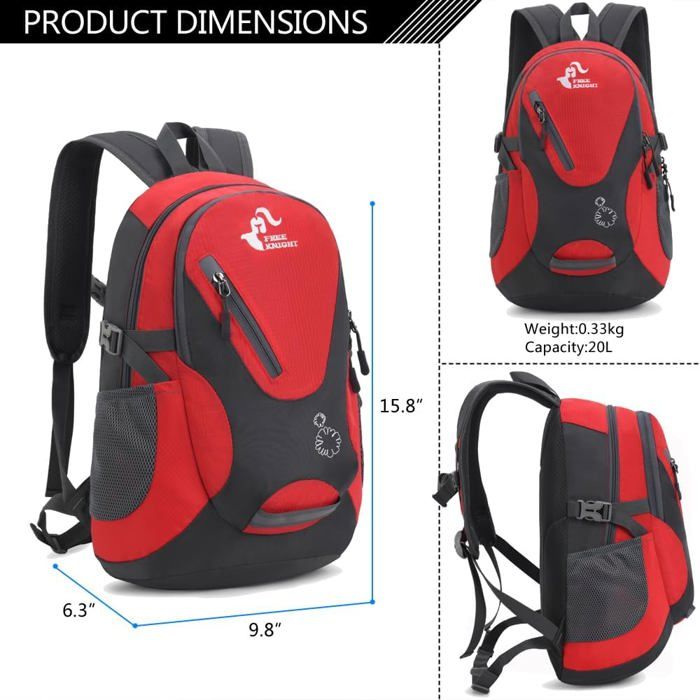 Bseash Sac à Dos Randonnée 20 L Léger Imperméable - Enfant Fille Garçon, Voyage Camping Vélo, Bandes Réfléchissantes, Multi-poches (Nylon Déchirure Résistant)