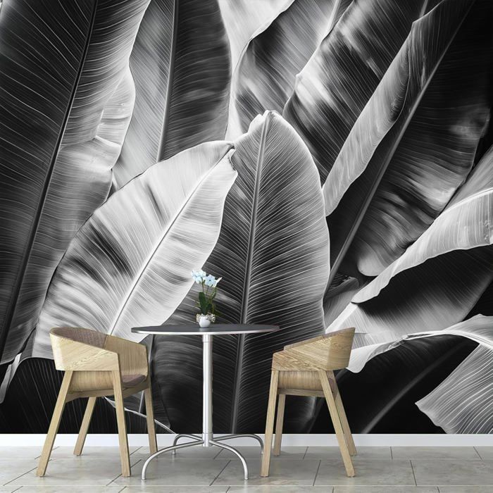 Papier Peint Photo 3D 1175NA – Feuilles Noires, Effet Profondeur, Design Moderne Pour Votre Mur