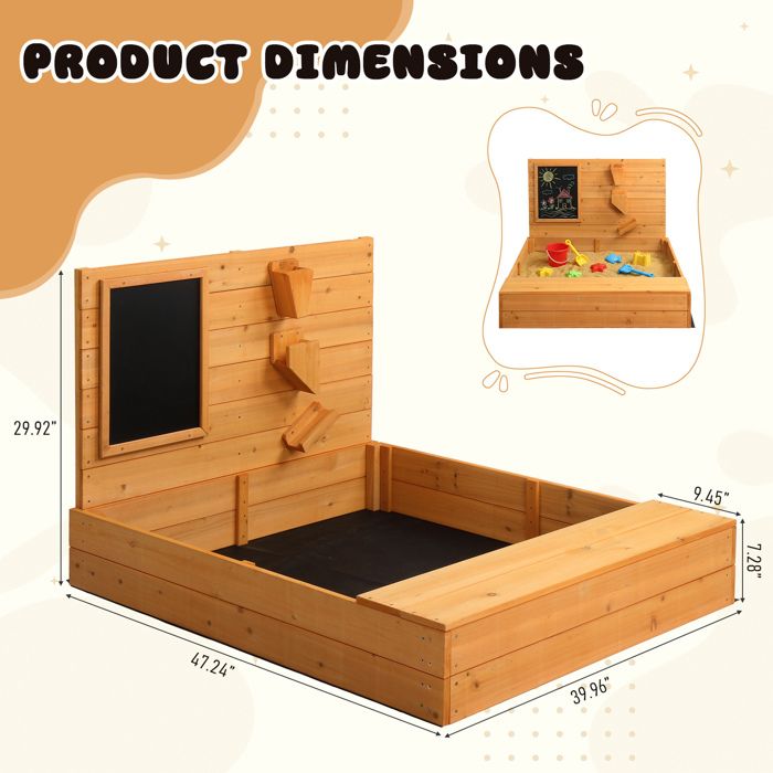 Bac à Sable 100x100 Cm Avec Bancs Et Bâche – Bois Imprégné Certifié FSC – Aire De Jeux Enfants