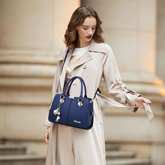 Sac à Bandoulière Pour Femme Nicole & Doris En Cuir PU Bleu - Cabas Main, Grande Capacité, Multiple Poches