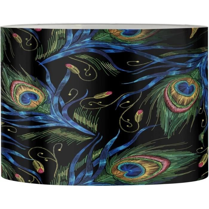 Abat-jour Bambou Tambour 30cm Morbuy - Motif Fleurs Orange Pour Lampe De Table Ou Pied