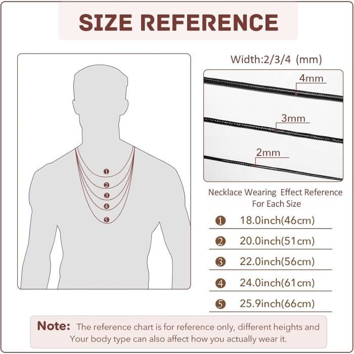 U7 Chaîne Cordon Marron 2mm/65cm Collier Corde Homme Longue Avec Fermoir Acier Inoxydable