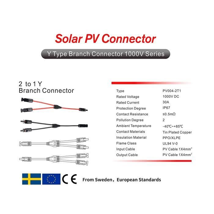 Câble Solaire Répartiteur en Y Câble pour Panneau Solaire MMF+FFM pour  Connexion Photovoltaïque Parallèle (1 Paire)
