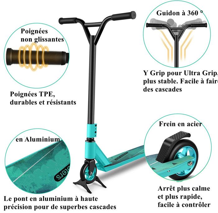 Trottinette freestyle avec guidon en acier T 360º