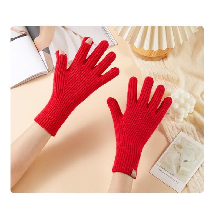 Gants Femme tactiles cuir et tissu Rouge