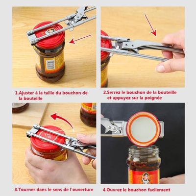 Ouvre-bocal Réglable En Inox - Multifonction Pour Bocaux Et Bouteilles, Facile à Utiliser Et Ranger