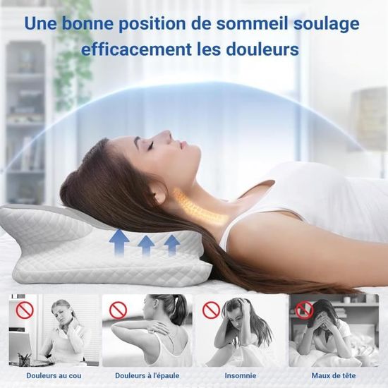 Oreiller Cervical à Mémoire De Forme HotHands - Confort Optimal Pour Dos, Côté Et Ventre | 60x40x11/13cm