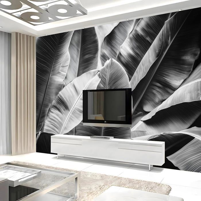 Papier Peint Panoramique Feuilles Palmier Noires 350x256cm Poster Geant ...
