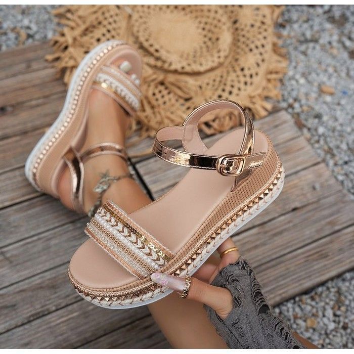 ECELEN Sandales Compensées Femme Été – Design Verni à Boucle