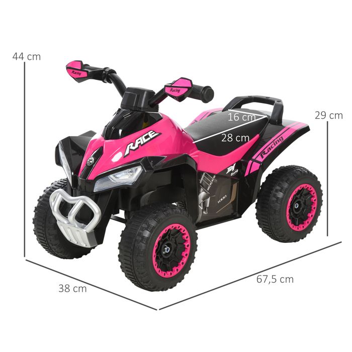 Porteur Quad Enfant HOMCOM 12-36 Mois – Effets Lumineux Et Sonores, Grandes Roues, Rouge/noir