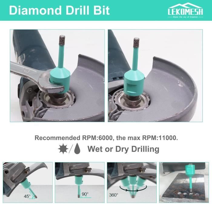 Foret Diamant 10 Mm Pour Carrelage - Perce Porcelaine, Céramique, Granit, Marbre - Avec Cire Intégrée, Pas Besoin D'Eau - 5