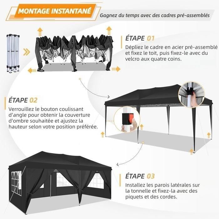 Bonnlo Tonnelle De Jardin Pliante 3x6m Imperméable Pop-up Avec Sac Transport - Gris Foncé