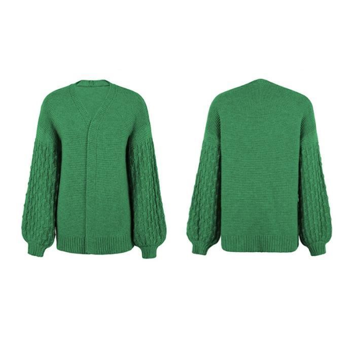 Gilet Long Tricoté Main En France - Laine épaisse Vert Cocooning - Taille Jusqu'au 42/44 - Boutons En Bois - Neuf (sans étiquette)