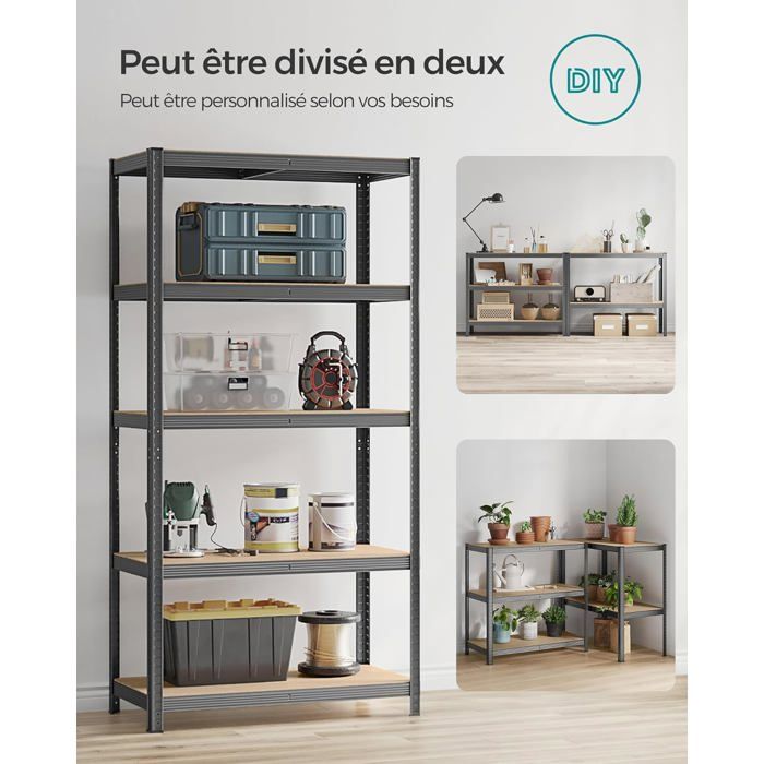 Étagère Garage Métal Robuste 5 Niveaux – 200 X 100 X 50 Cm, Charge 875 Kg, Réglable Sans Vis, Bleu