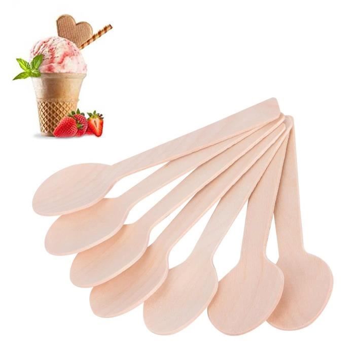 Lot De 100 Mini Cuillères En Bois Jetables - 10 Cm, Biodégradables, Pour Glaces, Desserts, Fêtes