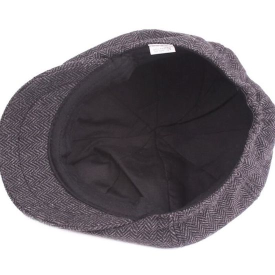 Casquette Plate Style Gavroche Pour Homme - Béret Réglable En Laine, Motif Chevrons, Noir, Hiver - 10