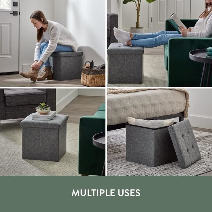 JIRAIN Ottoman rond avec rangement, table basse ottomane en boucle avec couvercle en bois, repose-pieds de rangement pour chambre à coucher, tabouret