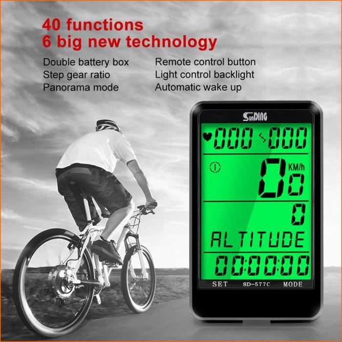 Compteur vélo,compteur de vélo sans fil,écran LCD  rétro-éclairé,odomètre,indique la vitesse et l'heure du vélo- SD-577A wired  - Cdiscount Sport