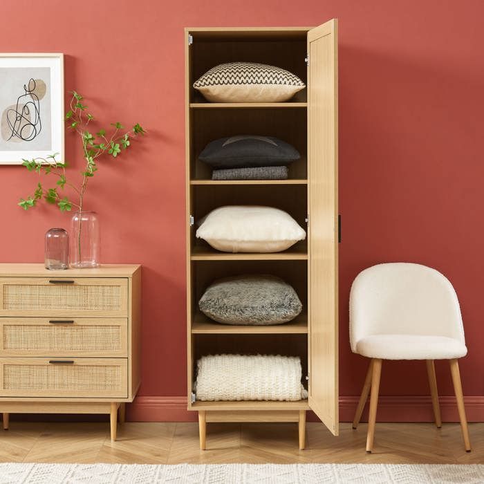 Commode 4 Tiroirs Haida Effet Chêne Et Rotin - 80 Cm De Large, Design Scandinave, Rangement Pratique - 6