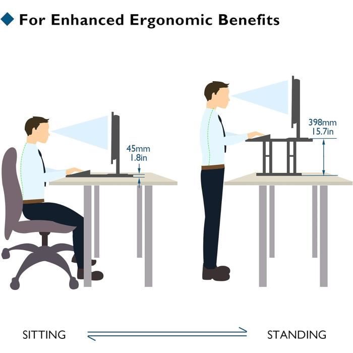 VDD Rehausseur Bureau Assis Debout Ergonomique - Poste De Travail Réglable 80 Cm Large
