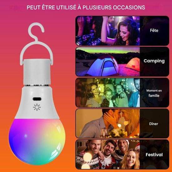 Ampoule Magnétique Rechargeable Avec Télécommande, USB-C, 300 Lumens Culot E27 3 Temperatures De Couleur 9 Rvb 5000 Mah Eclairage Urgence 97105039