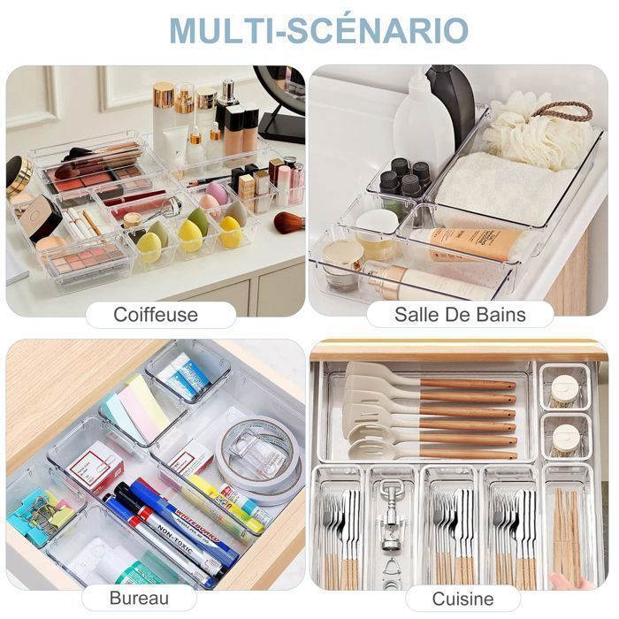 Vtopmart Lot De 25 Organisateurs De Tiroir Transparents – 4 Tailles, Rangement Antidérapant Pour Cuisine, Salle De Bain, Bureau Et Maquillage