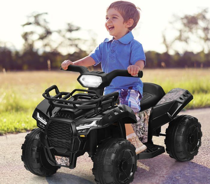 COSTWAY 12V Quad Électrique Enfant avec Phares & Musique & Klaxon, Voiture Électrique avec Pédale & Guidon Antidérapant, 2,2/4,3 KM/H, Charge 35kg pour Enfants de 3-8 Ans (Rouge