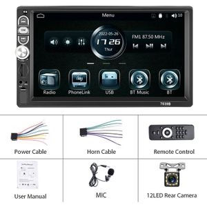 Autoradio Bluetooth 1DIN Avec 2 Haut-parleurs Intégrés - FM USB TF AUX 12V-24V