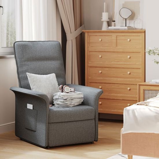 Fauteuil Relax COMHOMA Avec Dossier Réglable 4 Positions - Inclinable Jusqu'à 160° | Gris Lin | Avec Tabouret
