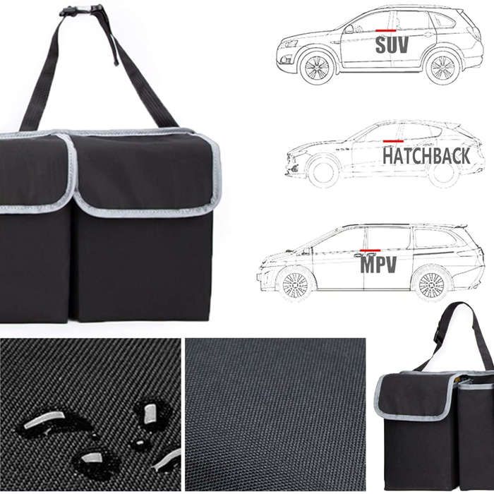 Riisoyu Organisateur De Coffre De Voiture Réglable Noir 92x28x10cm - 600D Oxford